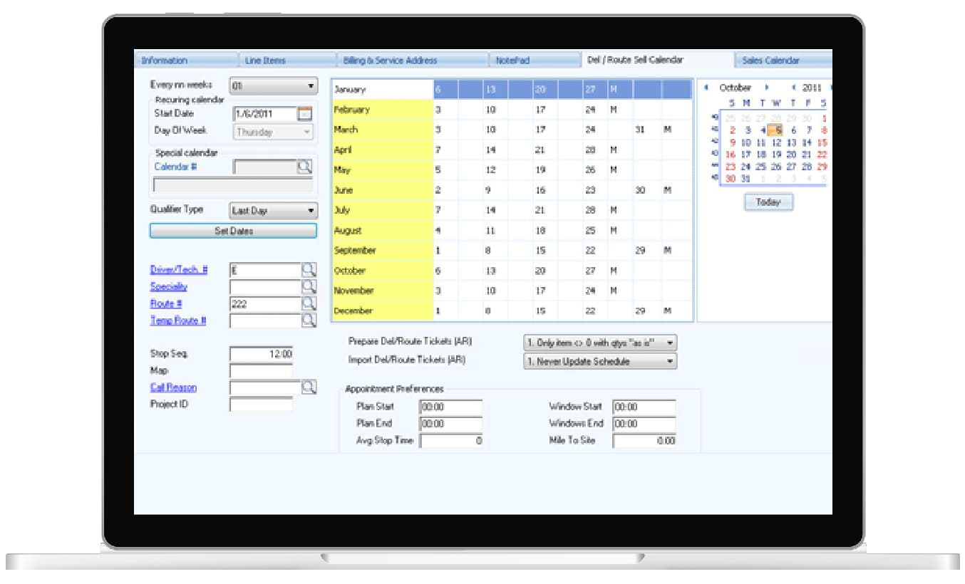 route management system calendar